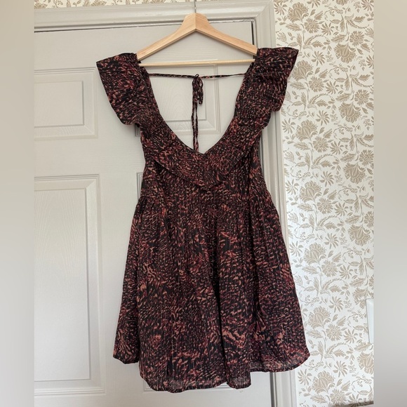 Anthropologie Open Back Ruffle Mini Dress | Size M | Boho Print - Picture 7 of 11